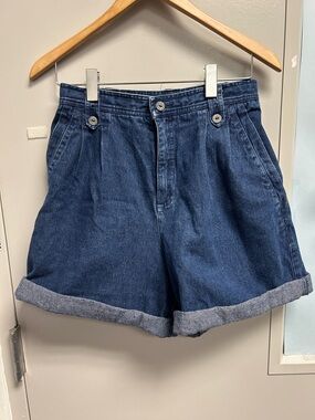 High-Rise Rolled Hem Denim Shorts - Dark Blue